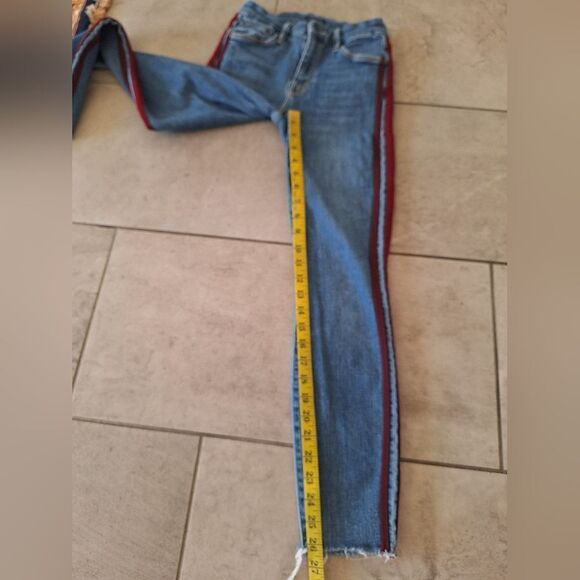 Mother the looker Ankle Fray Blue with  red stripes jeans size 25 - Picture 10 of 10